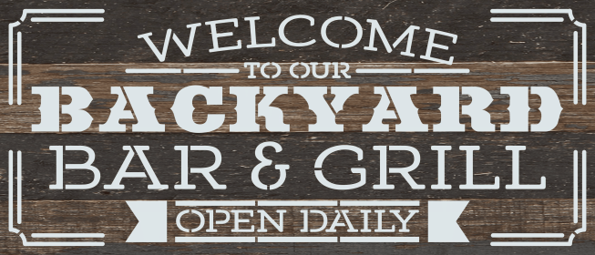 Welcome to our backyard bar and gri... Wall Sign (Color: ES - Espresso Brown with Cream Print, size: 14x6)
