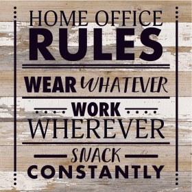 Home Office Rules... Wall Sign (Color: WR - White Reclaimed with Black Print, size: 14x14)