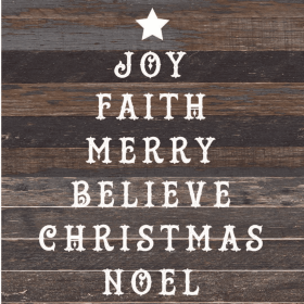 Joy Faith Merry Believe Christmas Noel (... Wood Sign (Color: ES - Espresso Brown with Cream Print, size: 14x14)