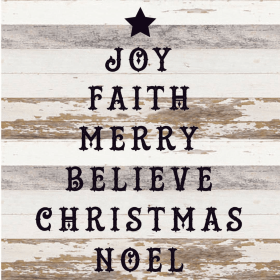 Joy Faith Merry Believe Christmas Noel (... Wood Sign (Color: WR - White Reclaimed with Black Print, size: 14x14)