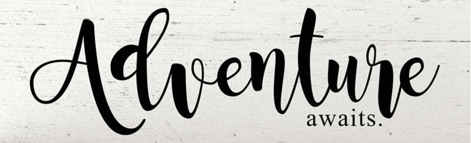 Adventure awaits... Wall Sign (Color: WR - White Reclaimed with Black Print, size: 18x5)