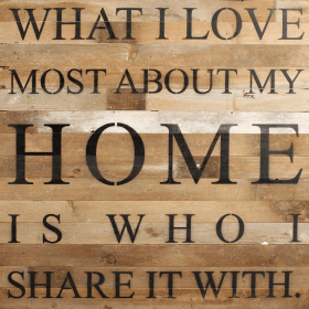 What I love most about my home is w... Wall Sign (Color: NR - Natural Reclaimed with Black Print, size: 28X28)