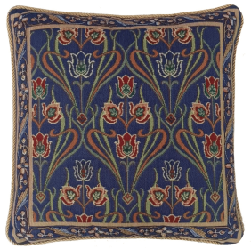 Cushion Cover Art Nouveau Lotus Flower (Color: Blue, size: W45X45Cm(W18X18Inch))