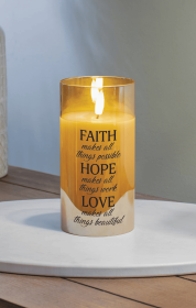Led Candle Faith Makes All Things (Color: Gold, size: 6in)