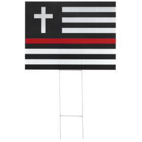 Yard Sign Thin Line Flag With Cross (Color: Red)