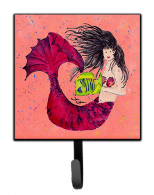 Mermaid/Merman Design Leash or Key Holder (Color: Black haired Mermaid on Red, size: 4.25 x 7)