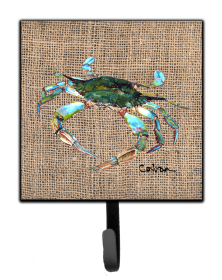 Crab Design Leash or Key Holder (Color: Blue Crab on Faux Burlap, size: 4.25 x 7)