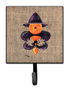 Fleur de lis - ArtLeash or Key Holder (Color: Halloween Pumpkin and Bat Fleur de lis on Faux Burlap, size: 4.25 x 7)