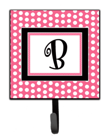 Letter Monogram - Pink Black Polka Dots Leash or Key Holder (size: 4.25 x 7)