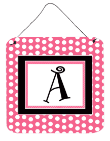 Monogram - Pink Black Polka Dots Wall or Door Hanging Prints (Color: A, size: 6 x 6)