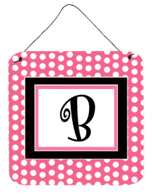 Monogram - Pink Black Polka Dots Wall or Door Hanging Prints (Color: B, size: 6 x 6)