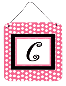 Monogram - Pink Black Polka Dots Wall or Door Hanging Prints (Color: C, size: 6 x 6)