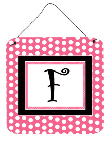 Monogram - Pink Black Polka Dots Wall or Door Hanging Prints (Color: F, size: 6 x 6)