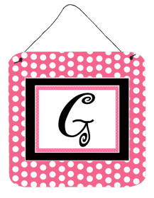 Monogram - Pink Black Polka Dots Wall or Door Hanging Prints (Color: G, size: 6 x 6)