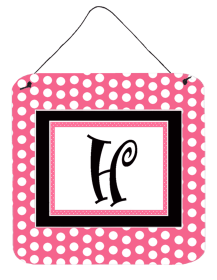 Monogram - Pink Black Polka Dots Wall or Door Hanging Prints (Color: H, size: 6 x 6)