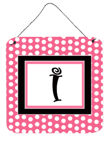 Monogram - Pink Black Polka Dots Wall or Door Hanging Prints (Color: I, size: 6 x 6)
