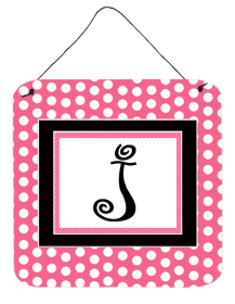 Monogram - Pink Black Polka Dots Wall or Door Hanging Prints (Color: J, size: 6 x 6)