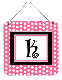 Monogram - Pink Black Polka Dots Wall or Door Hanging Prints (Color: K, size: 6 x 6)