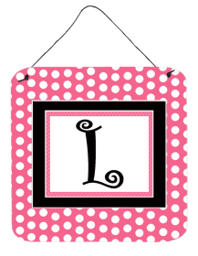 Monogram - Pink Black Polka Dots Wall or Door Hanging Prints (Color: L, size: 6 x 6)