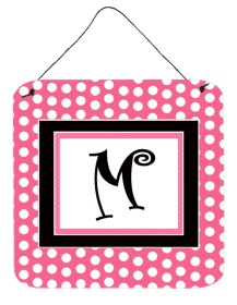 Monogram - Pink Black Polka Dots Wall or Door Hanging Prints (Color: M, size: 6 x 6)