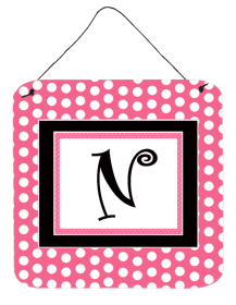 Monogram - Pink Black Polka Dots Wall or Door Hanging Prints (Color: N, size: 6 x 6)