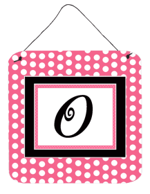 Monogram - Pink Black Polka Dots Wall or Door Hanging Prints (Color: O, size: 6 x 6)