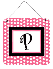 Monogram - Pink Black Polka Dots Wall or Door Hanging Prints (Color: P, size: 6 x 6)