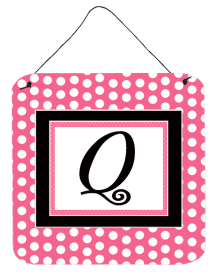 Monogram - Pink Black Polka Dots Wall or Door Hanging Prints (Color: Q, size: 6 x 6)