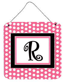 Monogram - Pink Black Polka Dots Wall or Door Hanging Prints (Color: R, size: 6 x 6)