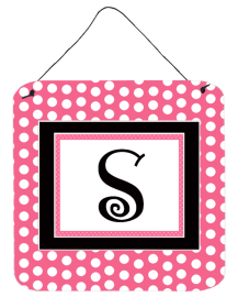 Monogram - Pink Black Polka Dots Wall or Door Hanging Prints (Color: S, size: 6 x 6)