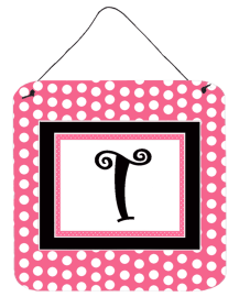 Monogram - Pink Black Polka Dots Wall or Door Hanging Prints (Color: T, size: 6 x 6)