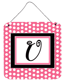 Monogram - Pink Black Polka Dots Wall or Door Hanging Prints (Color: U, size: 6 x 6)