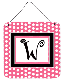 Monogram - Pink Black Polka Dots Wall or Door Hanging Prints (Color: W, size: 6 x 6)