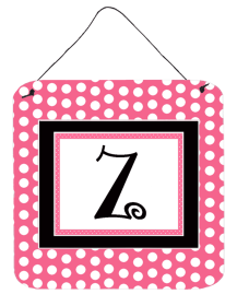 Monogram - Pink Black Polka Dots Wall or Door Hanging Prints (Color: Z, size: 6 x 6)