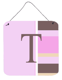 Monogram - Pink Stripes Wall or Door Hanging Prints (Color: T, size: 6 x 6)