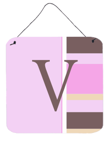 Monogram - Pink Stripes Wall or Door Hanging Prints (Color: V, size: 6 x 6)