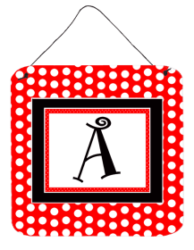 Monogram - Red and Black Polka Dots Wall or Door Hanging Prints (Color: A, size: 6 x 6)