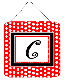 Monogram - Red and Black Polka Dots Wall or Door Hanging Prints (Color: C, size: 6 x 6)