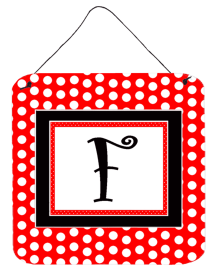 Monogram - Red and Black Polka Dots Wall or Door Hanging Prints (Color: F, size: 6 x 6)