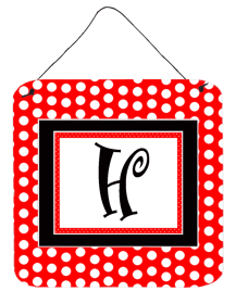 Monogram - Red and Black Polka Dots Wall or Door Hanging Prints (Color: H, size: 6 x 6)