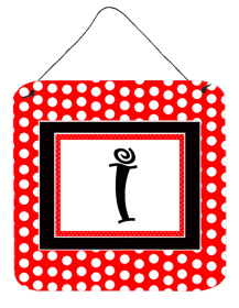 Monogram - Red and Black Polka Dots Wall or Door Hanging Prints (Color: I, size: 6 x 6)