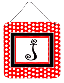 Monogram - Red and Black Polka Dots Wall or Door Hanging Prints (Color: J, size: 6 x 6)