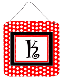 Monogram - Red and Black Polka Dots Wall or Door Hanging Prints (Color: K, size: 6 x 6)
