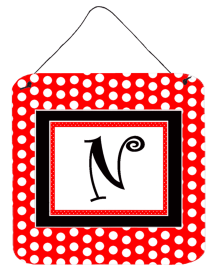 Monogram - Red and Black Polka Dots Wall or Door Hanging Prints (Color: N, size: 6 x 6)
