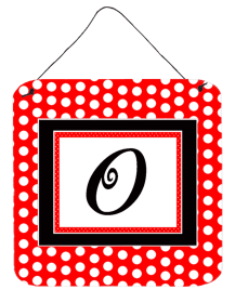 Monogram - Red and Black Polka Dots Wall or Door Hanging Prints (Color: O, size: 6 x 6)