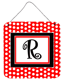 Monogram - Red and Black Polka Dots Wall or Door Hanging Prints (Color: R, size: 6 x 6)