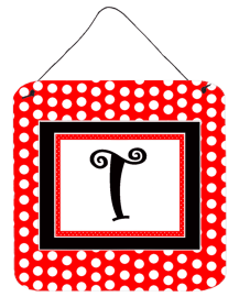 Monogram - Red and Black Polka Dots Wall or Door Hanging Prints (Color: T, size: 6 x 6)