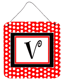 Monogram - Red and Black Polka Dots Wall or Door Hanging Prints (Color: V, size: 6 x 6)