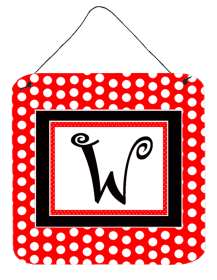 Monogram - Red and Black Polka Dots Wall or Door Hanging Prints (Color: W, size: 6 x 6)