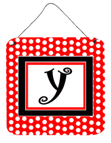 Monogram - Red and Black Polka Dots Wall or Door Hanging Prints (Color: Y, size: 6 x 6)